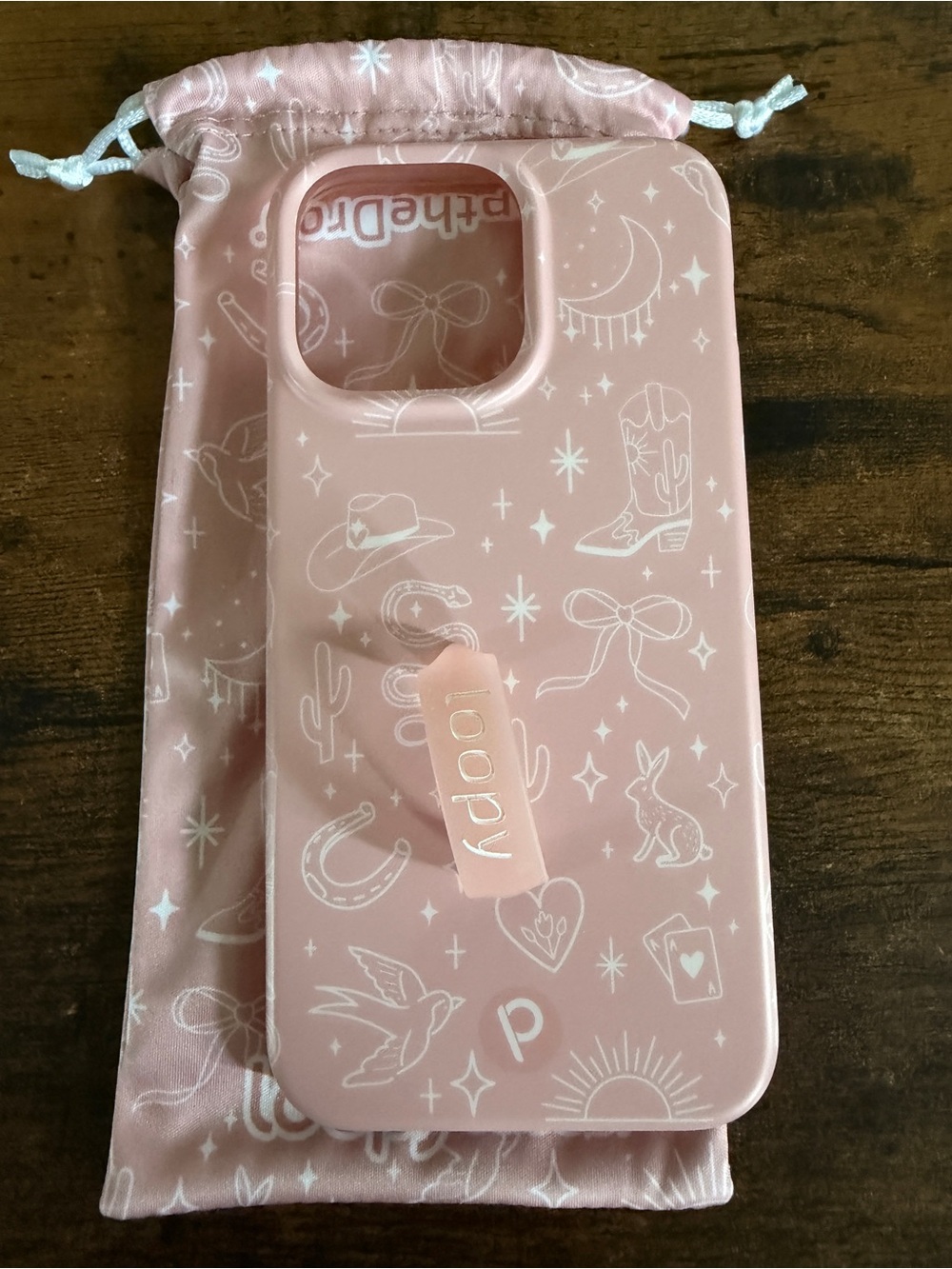 Loopy Case Peach Pink Western Doodle Phone Case with Built-In Loop
